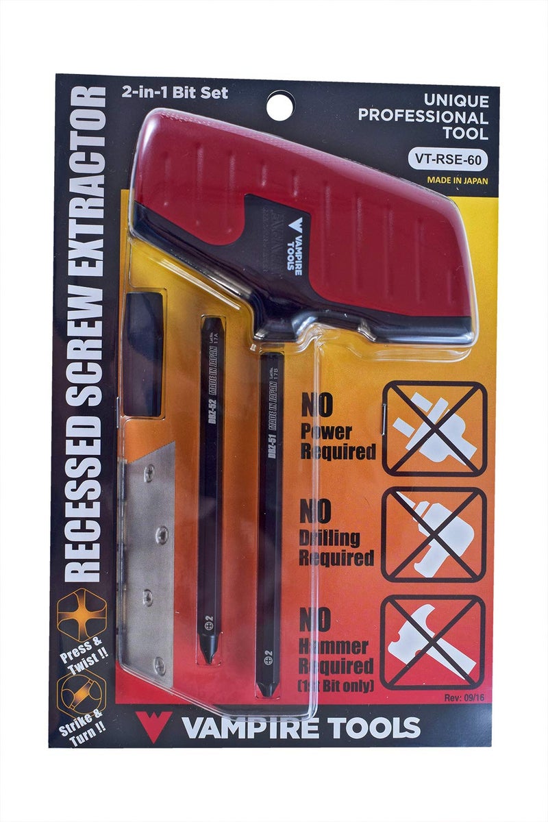 VAMPLIERS Recessed Screw Extractor, Phillips Screw Head 2 Bit Set. Made in Japan. Specially Designed to Remove Damaged/Stripped Countersunk Flathead Screws. High Torque Handle Grip. - Image 5